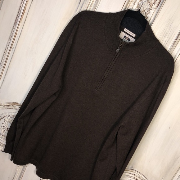 Men’s Joseph Abboud Extra Fine Brown Merino Wool 1/4 Front Zip Sweater Size XXL - Picture 3 of 11